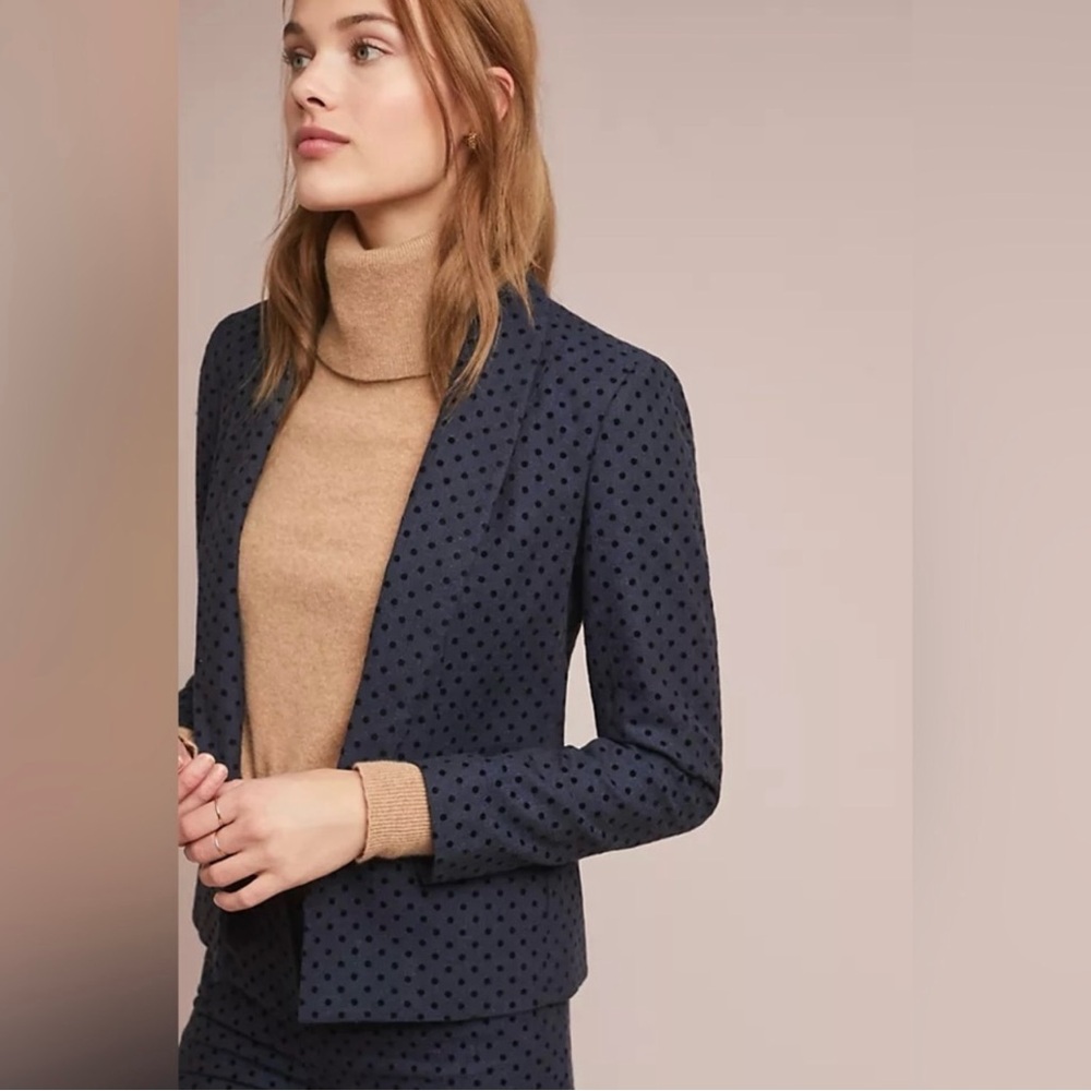 New Seen Worn Kept by Anthropologie Navy Pattern Blazer Size 6